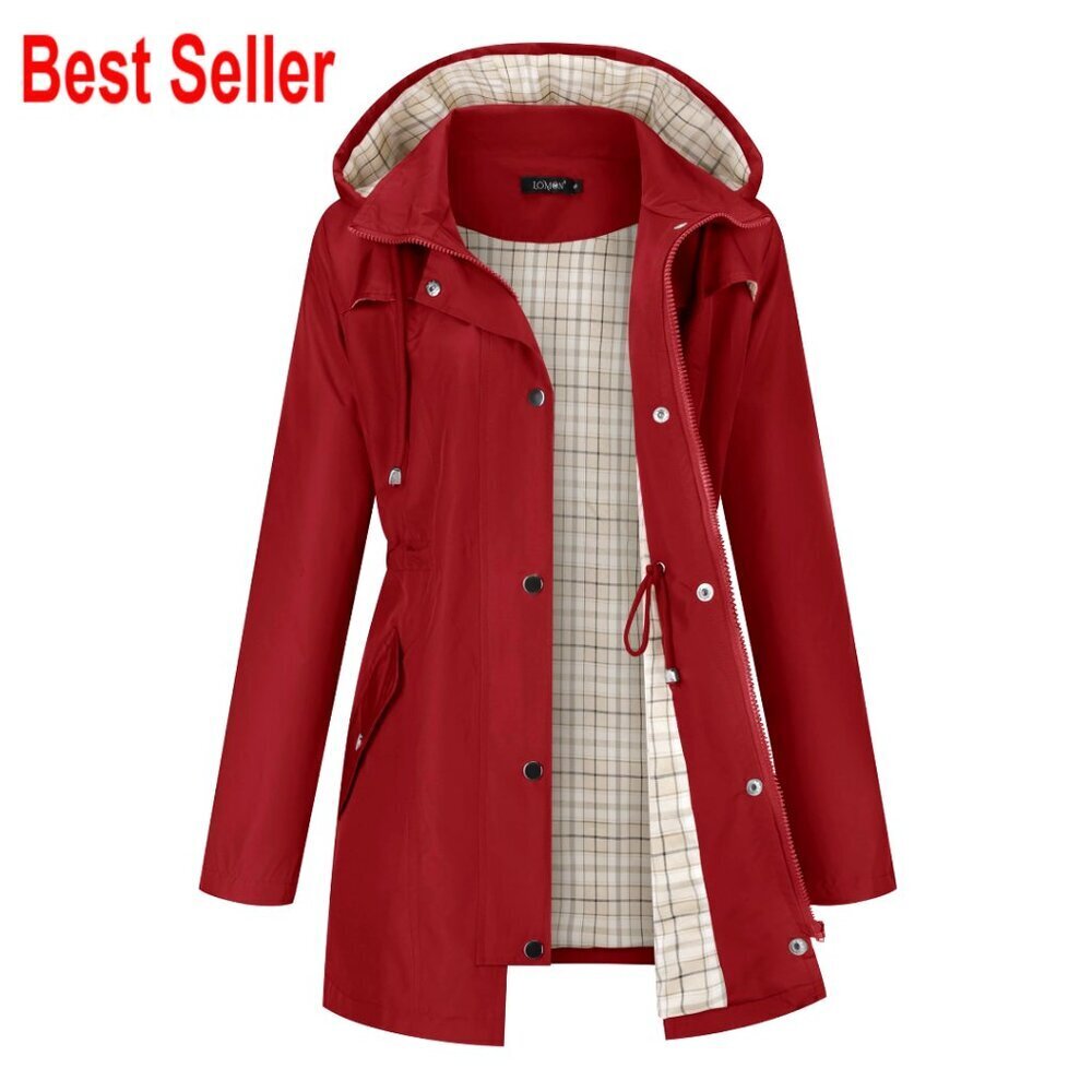 Lightweight Waterproof Rain Jacket Hooded Trench Coat Outdoor Hiking Windproof